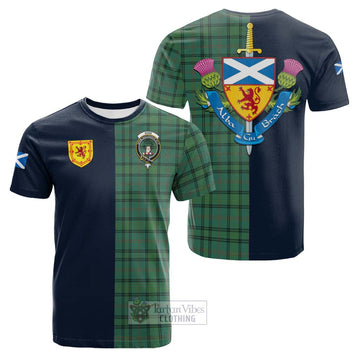 Ross Hunting Ancient Tartan Cotton T-shirt with Scottish Lion Royal Arm Half Style