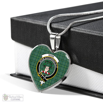 Ross Hunting Ancient Tartan Heart Necklace with Family Crest