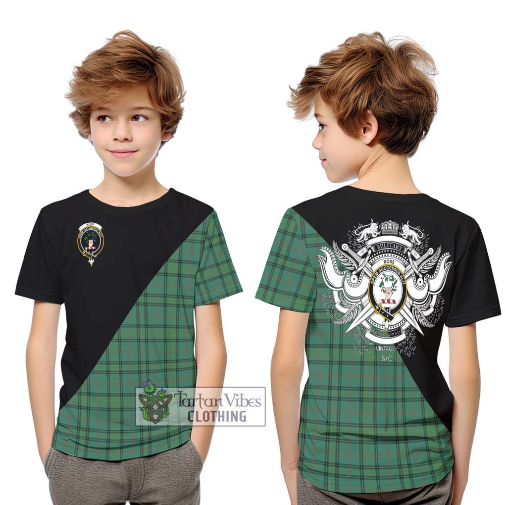 Ross Hunting Ancient Tartan Kid T-Shirt with Family Crest and Military Logo Style Youth XL Size14 - Tartanvibesclothing Shop