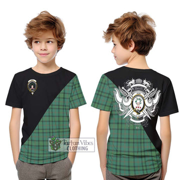 Ross Hunting Ancient Tartan Kid T-Shirt with Family Crest and Military Logo Style