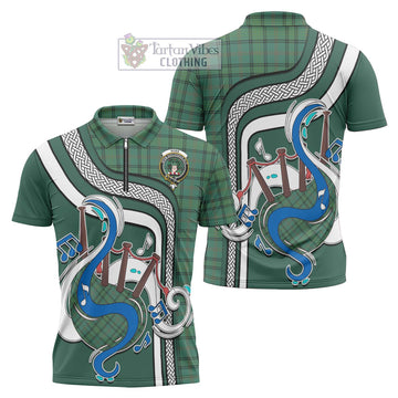 Ross Hunting Ancient Tartan Zipper Polo Shirt with Epic Bagpipe Style