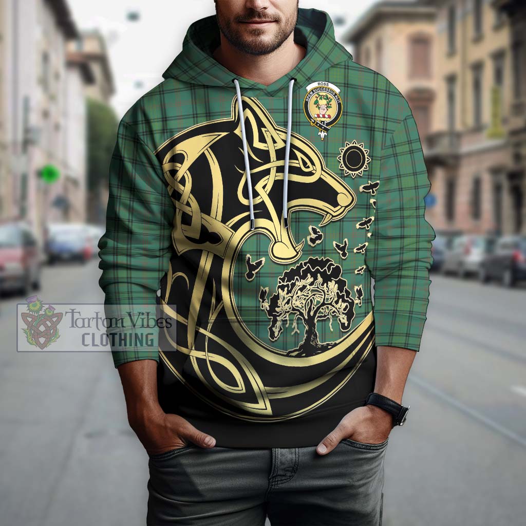 Tartan Vibes Clothing Ross Hunting Ancient Tartan Hoodie with Family Crest Celtic Wolf Style