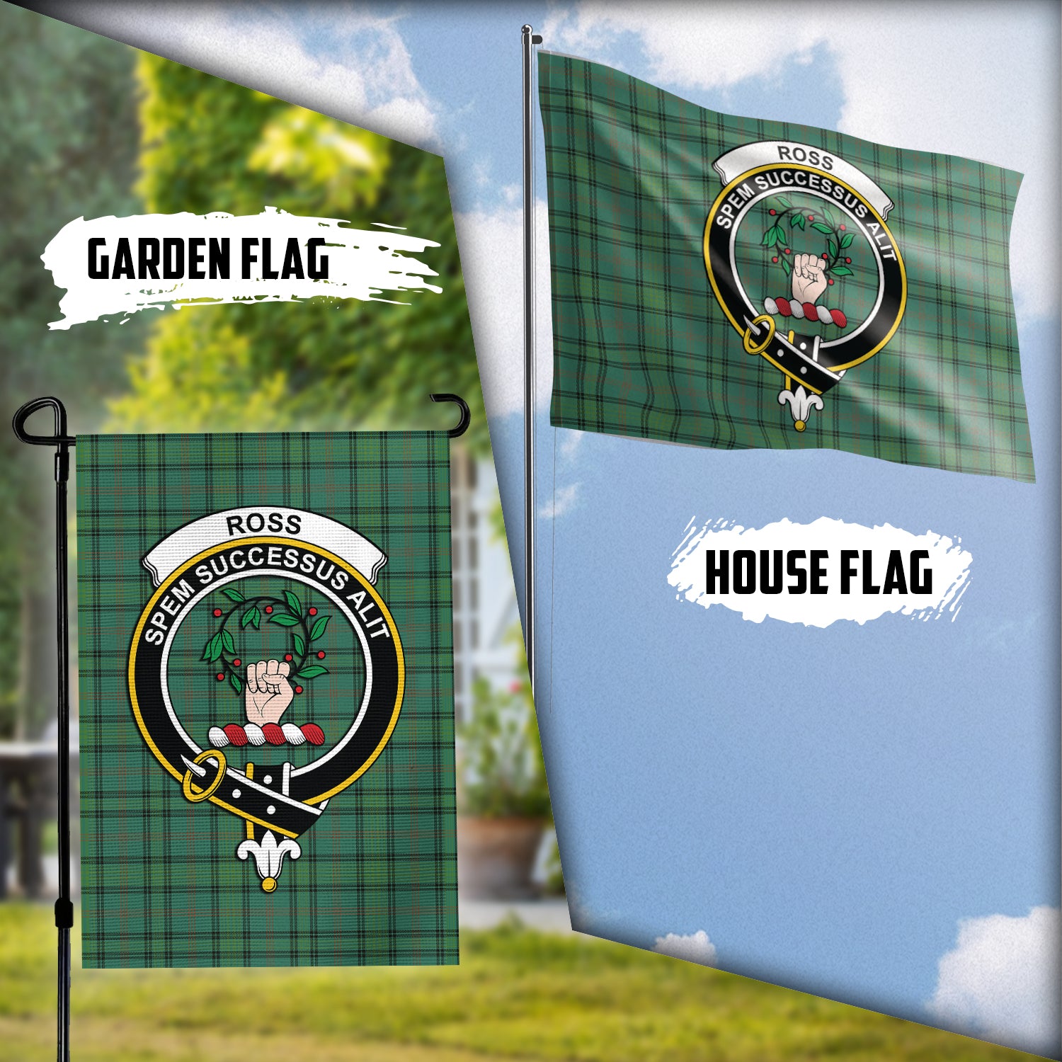 Ross Hunting Ancient Tartan Flag with Family Crest Garden Flag (Vertical) - Tartan Vibes Clothing