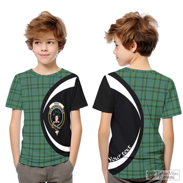 Ross Hunting Ancient Tartan Kid T-Shirt with Family Crest Circle Style