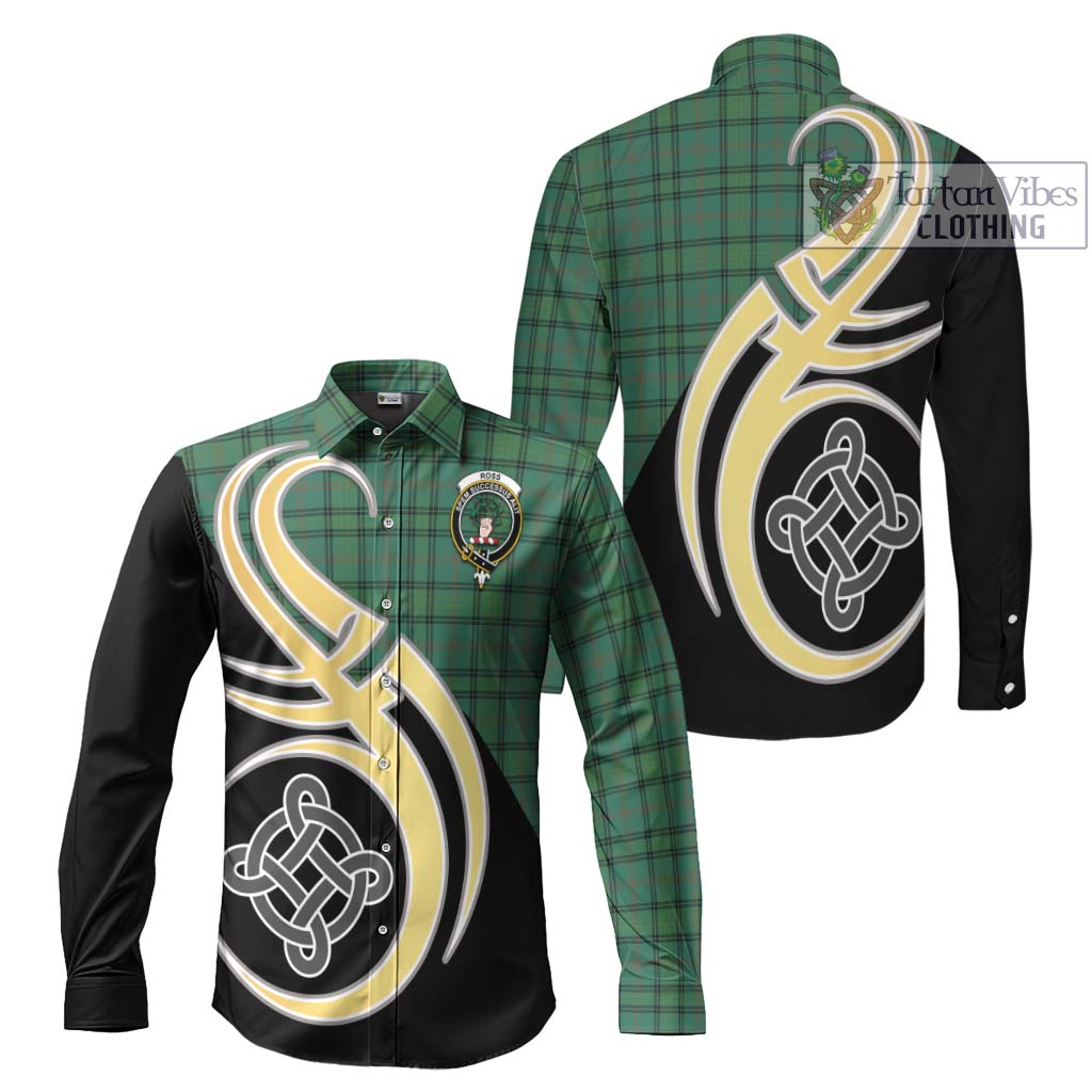 Ross Hunting Ancient Tartan Long Sleeve Button Shirt with Family Crest and Celtic Symbol Style Men's Shirt S - Tartan Vibes Clothing