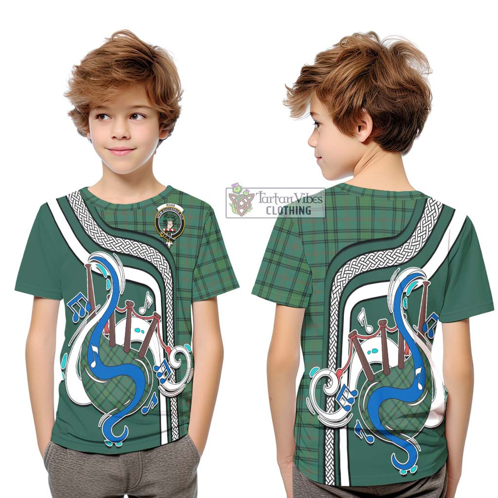 Tartan Vibes Clothing Ross Hunting Ancient Tartan Kid T-Shirt with Epic Bagpipe Style