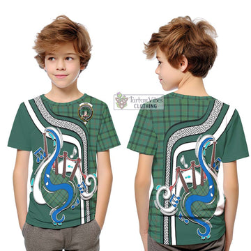 Ross Hunting Ancient Tartan Kid T-Shirt with Epic Bagpipe Style