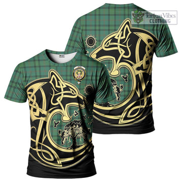 Ross Hunting Ancient Tartan T-Shirt with Family Crest Celtic Wolf Style
