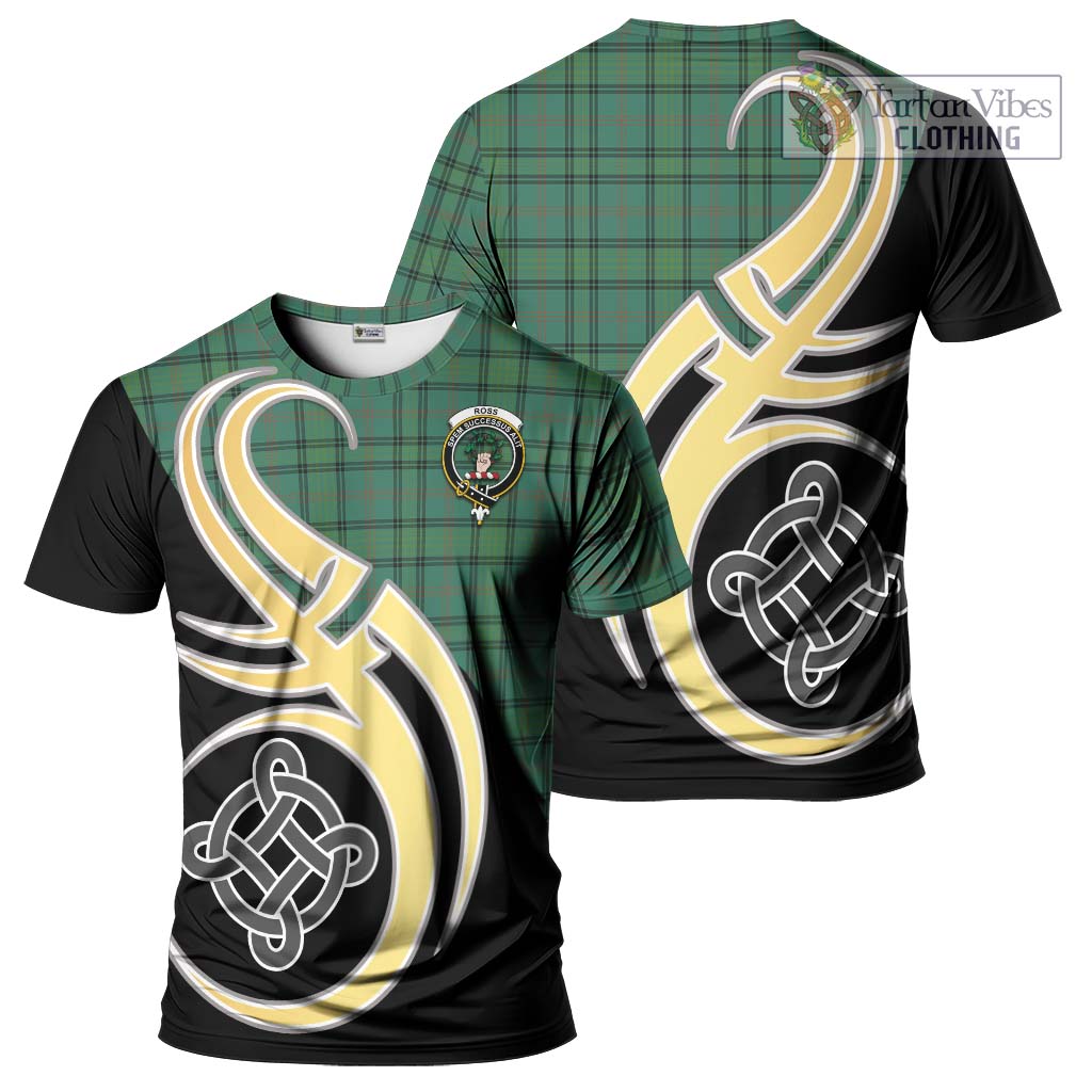 Tartan Vibes Clothing Ross Hunting Ancient Tartan T-Shirt with Family Crest and Celtic Symbol Style