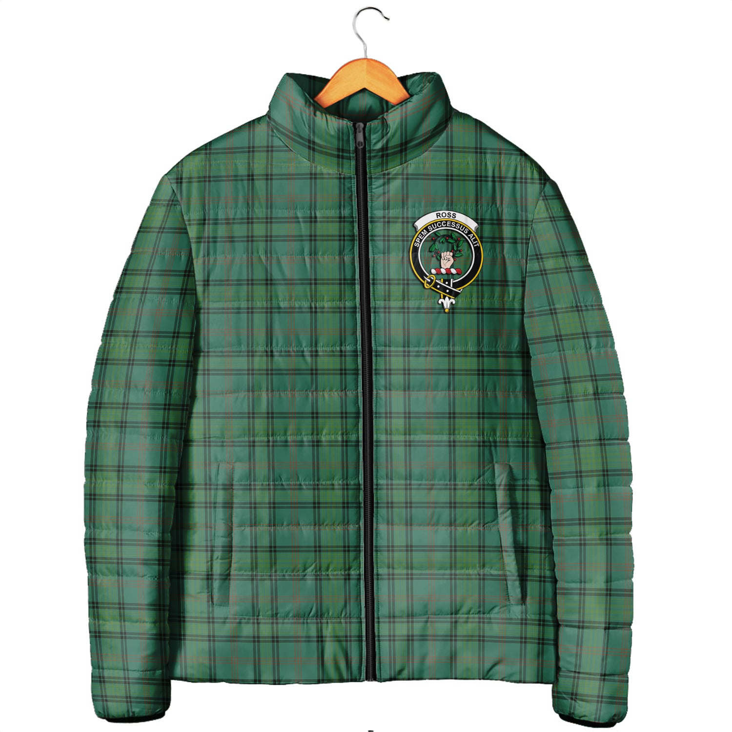 Ross Hunting Ancient Tartan Padded Jacket with Family Crest Men's Padded Jacket - Tartan Vibes Clothing