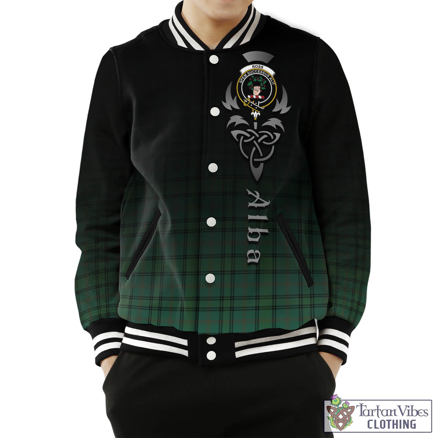 Tartan Vibes Clothing Ross Hunting Ancient Tartan Baseball Jacket Featuring Alba Gu Brath Family Crest Celtic Inspired