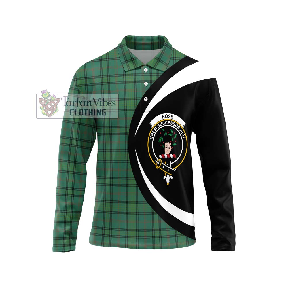 Ross Hunting Ancient Tartan Long Sleeve Polo Shirt with Family Crest Circle Style Unisex - Tartan Vibes Clothing