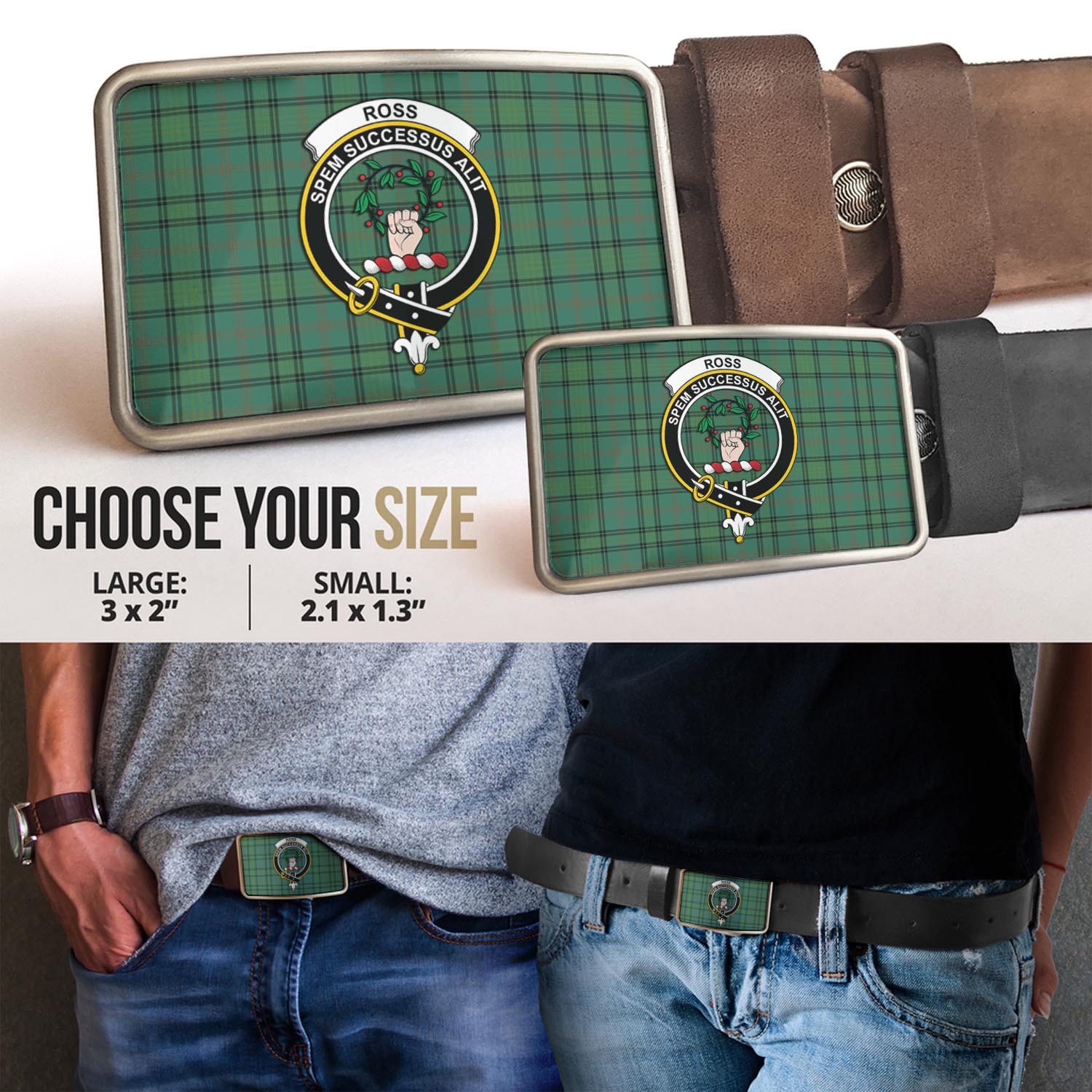 Ross Hunting Ancient Tartan Belt Buckles with Family Crest - Tartan Vibes Clothing