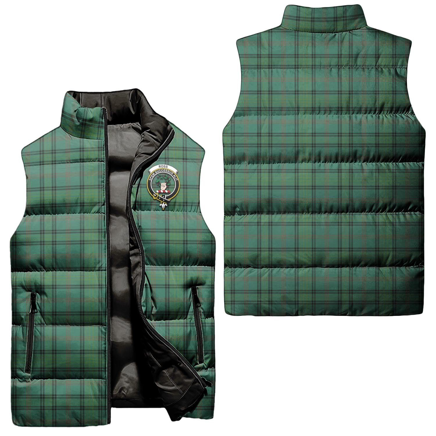 Ross Hunting Ancient Tartan Sleeveless Puffer Jacket with Family Crest Unisex - Tartanvibesclothing