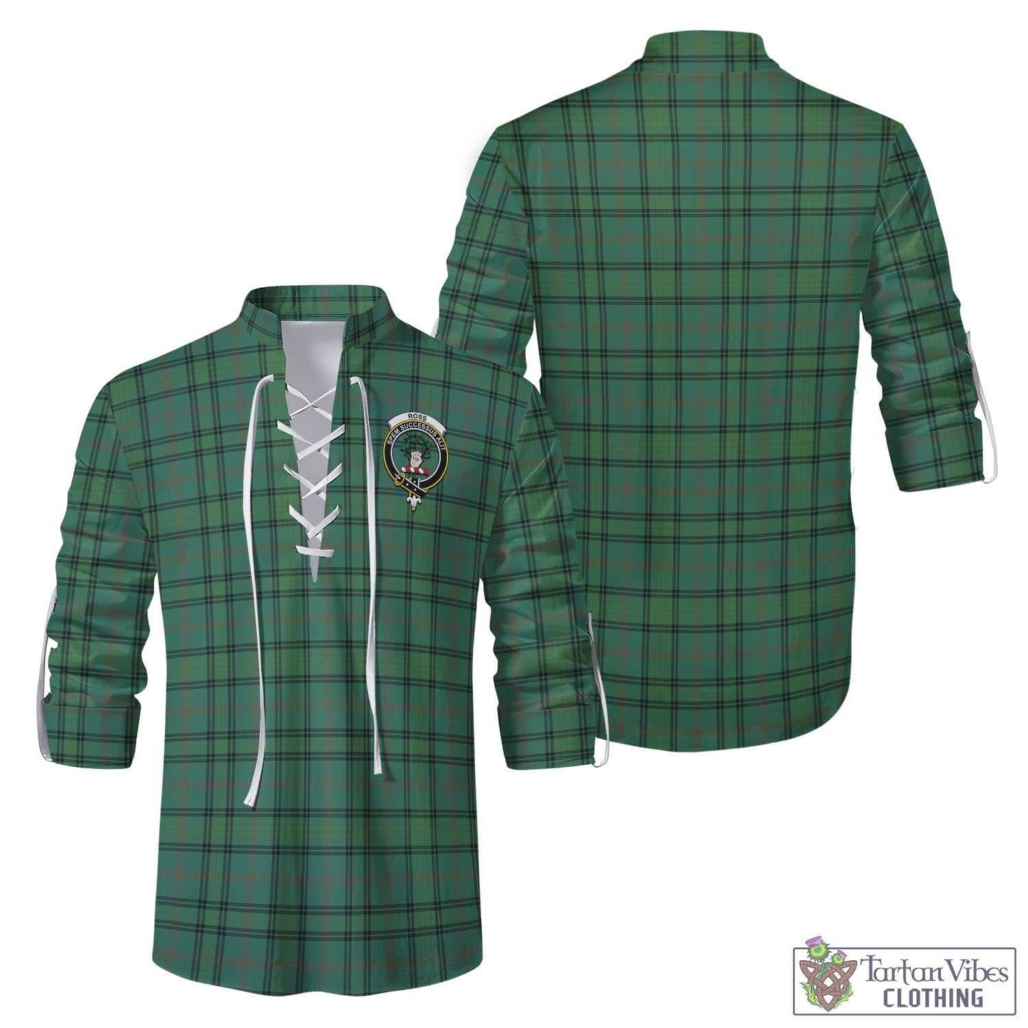 Tartan Vibes Clothing Ross Hunting Ancient Tartan Men's Scottish Traditional Jacobite Ghillie Kilt Shirt with Family Crest