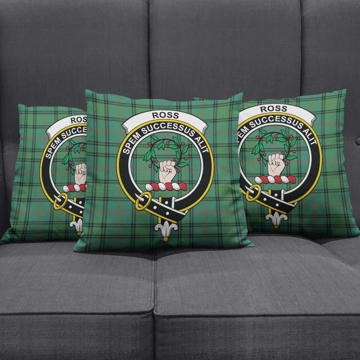 Ross Hunting Ancient Tartan Pillow Cover with Family Crest Square Pillow Cover - Tartanvibesclothing