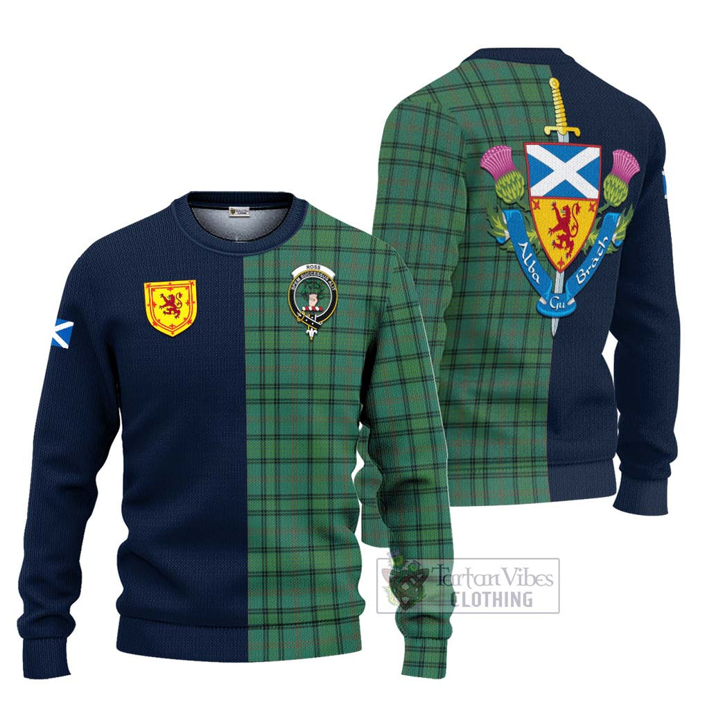 Tartan Vibes Clothing Ross Hunting Ancient Tartan Knitted Sweater with Scottish Lion Royal Arm Half Style