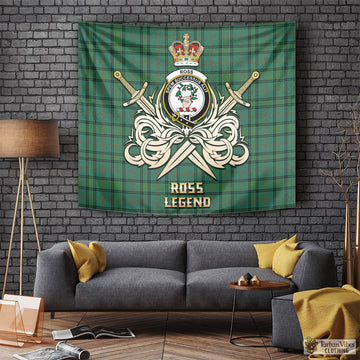 Ross Hunting Ancient Tartan Tapestry with Clan Crest and the Golden Sword of Courageous Legacy