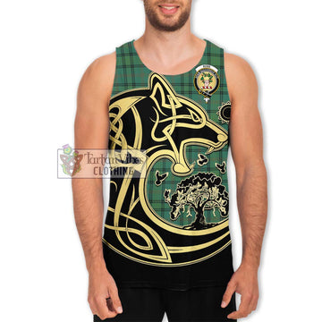 Ross Hunting Ancient Tartan Men's Tank Top with Family Crest Celtic Wolf Style