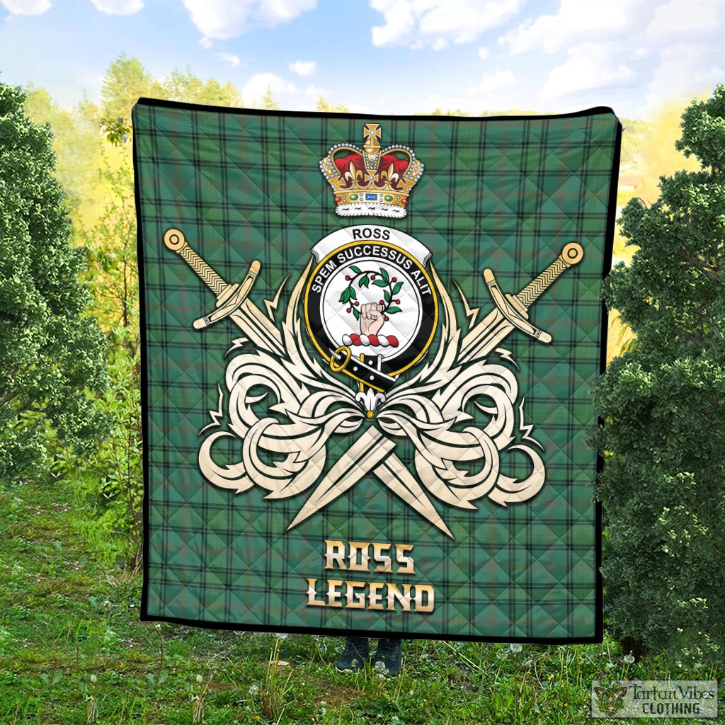 Tartan Vibes Clothing Ross Hunting Ancient Tartan Quilt with Clan Crest and the Golden Sword of Courageous Legacy