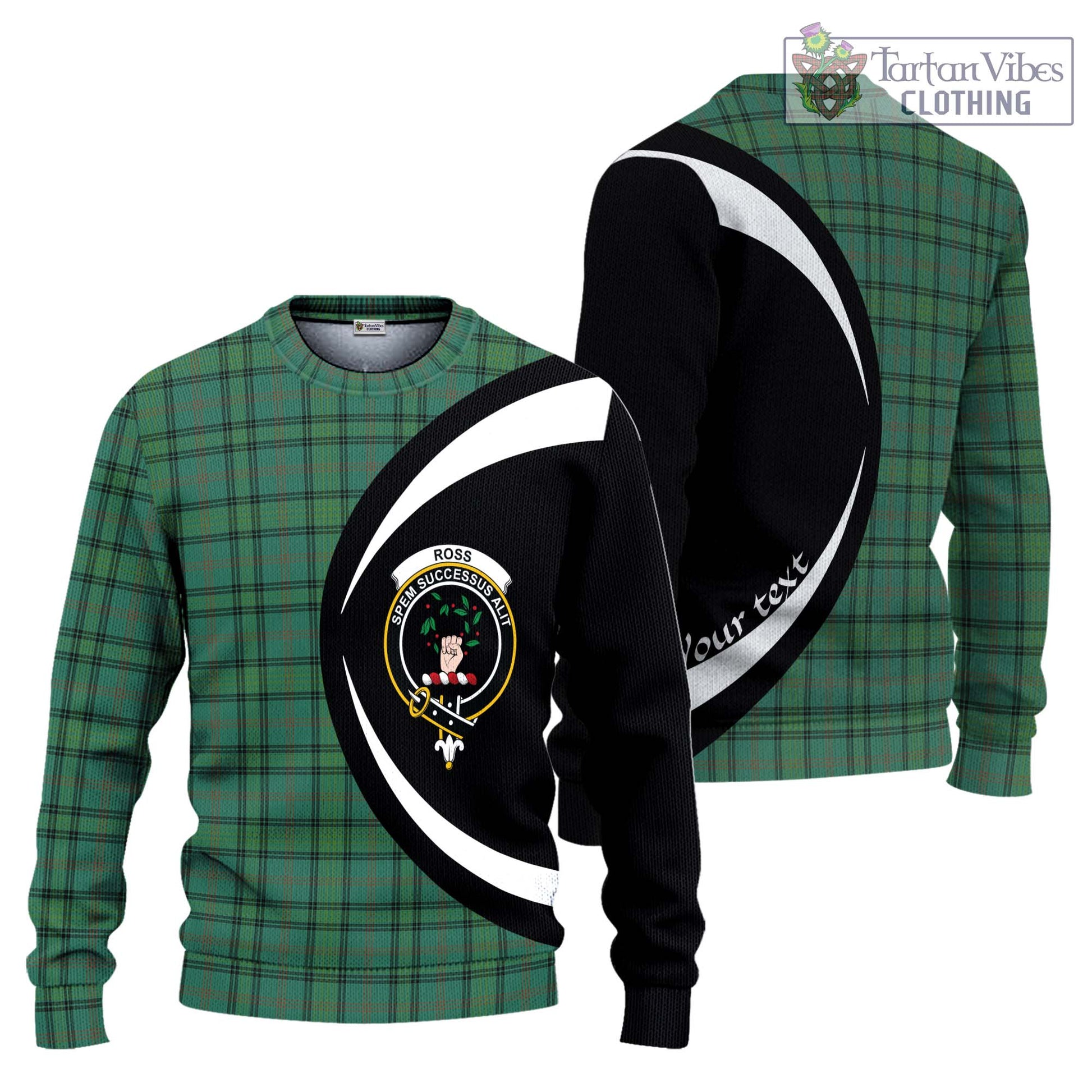 Tartan Vibes Clothing Ross Hunting Ancient Tartan Knitted Sweater with Family Crest Circle Style