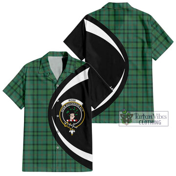 Ross Hunting Ancient Tartan Short Sleeve Button Up with Family Crest Circle Style