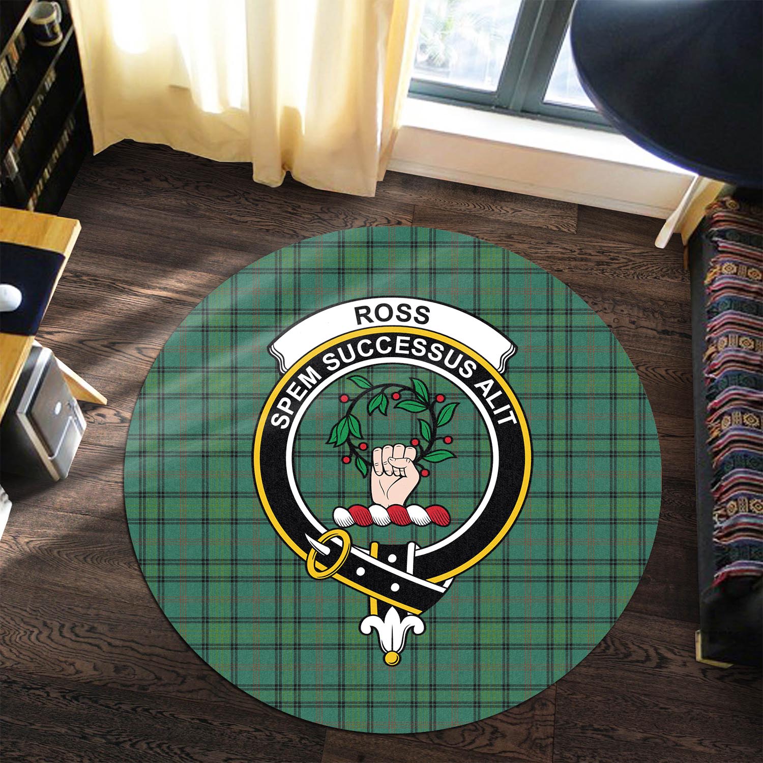 ross-hunting-ancient-tartan-round-rug-with-family-crest