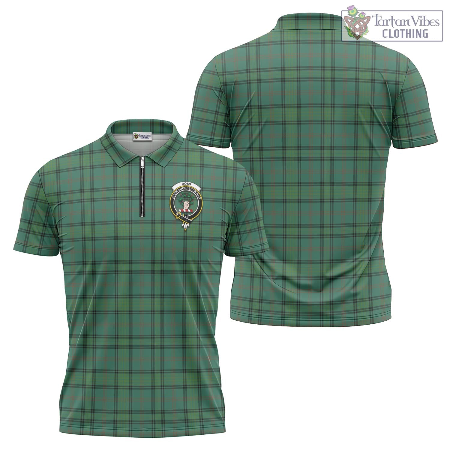 Tartan Vibes Clothing Ross Hunting Ancient Tartan Zipper Polo Shirt with Family Crest