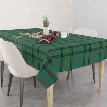 Ross Hunting Ancient Tartan Tablecloth with Clan Crest and the Golden Sword of Courageous Legacy