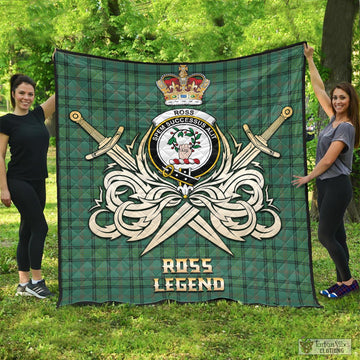 Ross Hunting Ancient Tartan Quilt with Clan Crest and the Golden Sword of Courageous Legacy