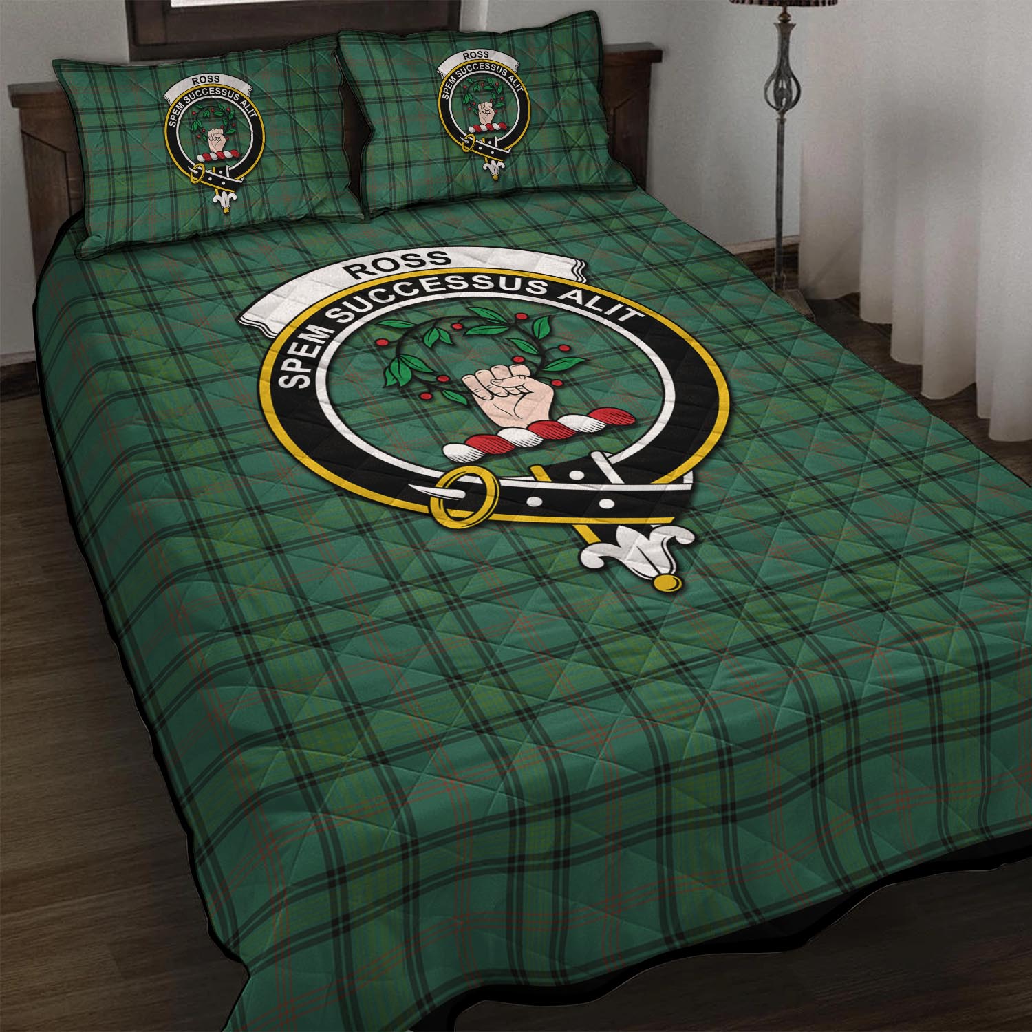 Ross Hunting Ancient Tartan Quilt Bed Set with Family Crest