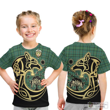 Ross Hunting Ancient Tartan Kid T-Shirt with Family Crest Celtic Wolf Style