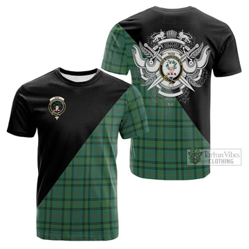 Ross Hunting Ancient Tartan Cotton T-shirt with Family Crest and Military Logo Style