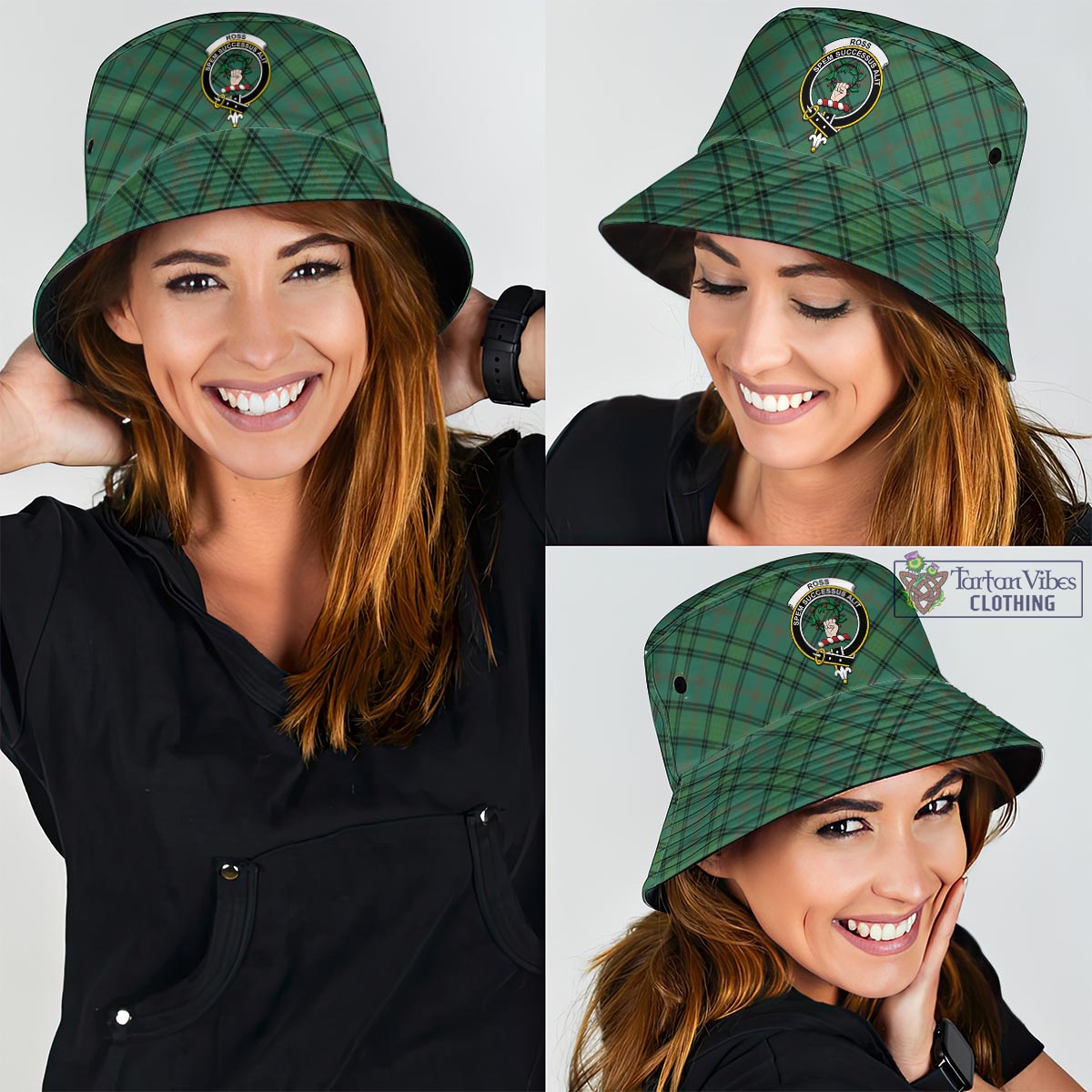 Tartan Vibes Clothing Ross Hunting Ancient Tartan Bucket Hat with Family Crest