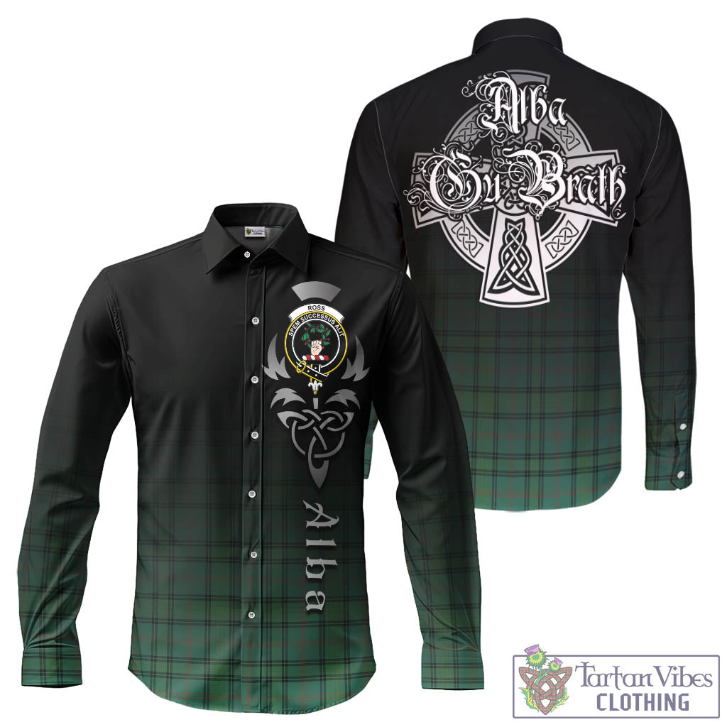 Tartan Vibes Clothing Ross Hunting Ancient Tartan Long Sleeve Button Up Featuring Alba Gu Brath Family Crest Celtic Inspired