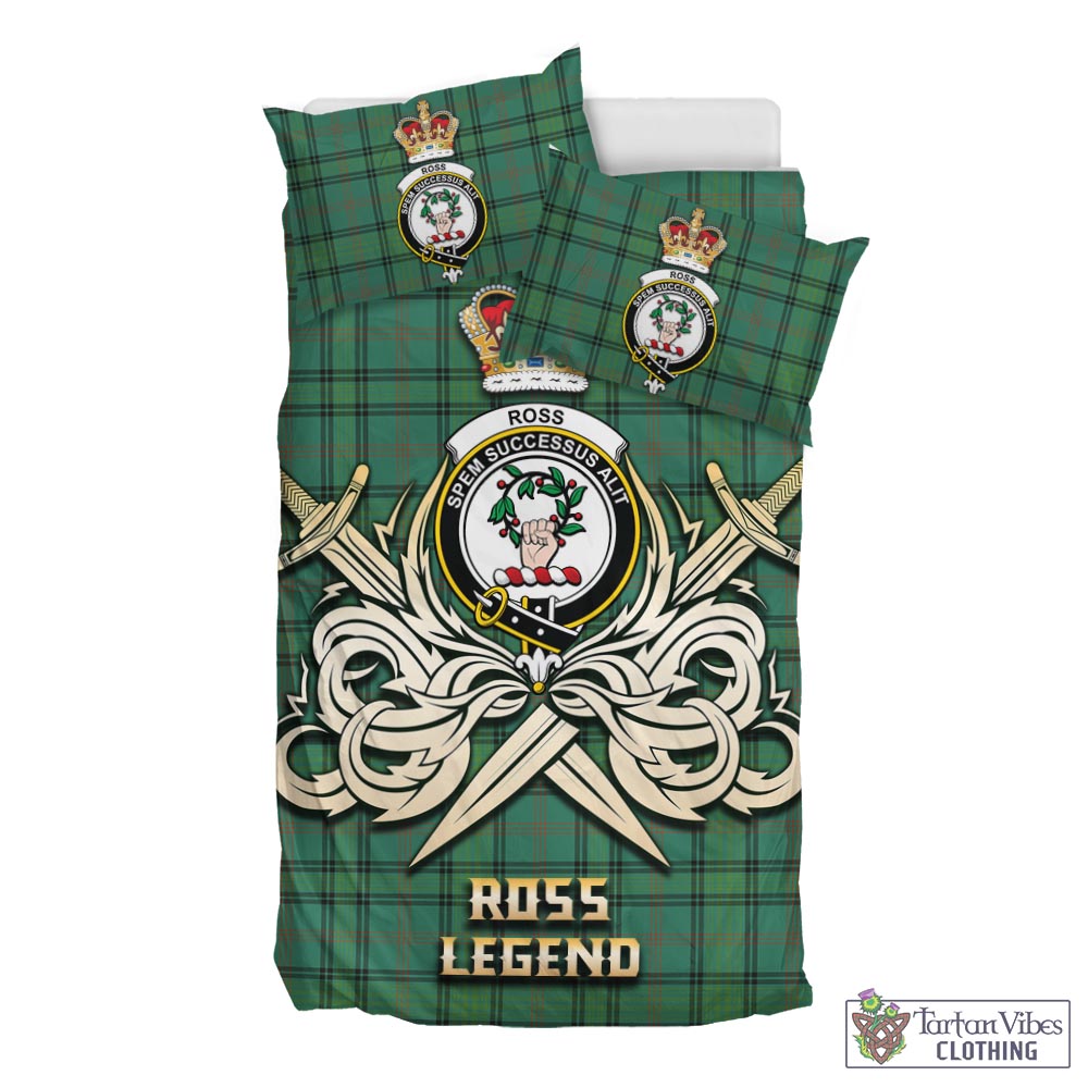 Tartan Vibes Clothing Ross Hunting Ancient Tartan Bedding Set with Clan Crest and the Golden Sword of Courageous Legacy