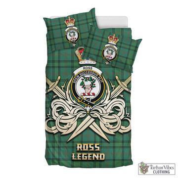Ross Hunting Ancient Tartan Bedding Set with Clan Crest and the Golden Sword of Courageous Legacy