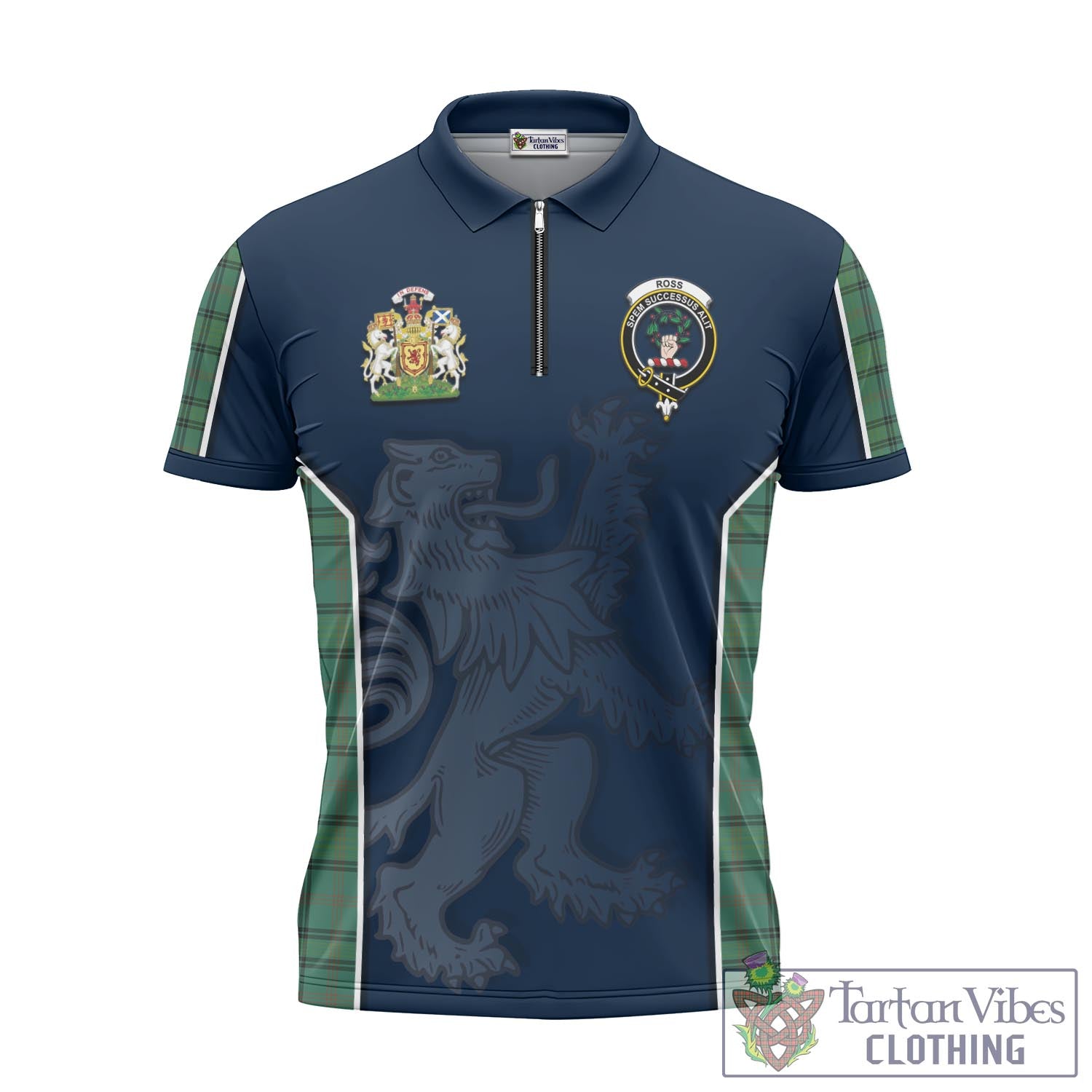 Tartan Vibes Clothing Ross Hunting Ancient Tartan Zipper Polo Shirt with Family Crest and Lion Rampant Vibes Sport Style