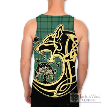 Ross Hunting Ancient Tartan Men's Tank Top with Family Crest Celtic Wolf Style