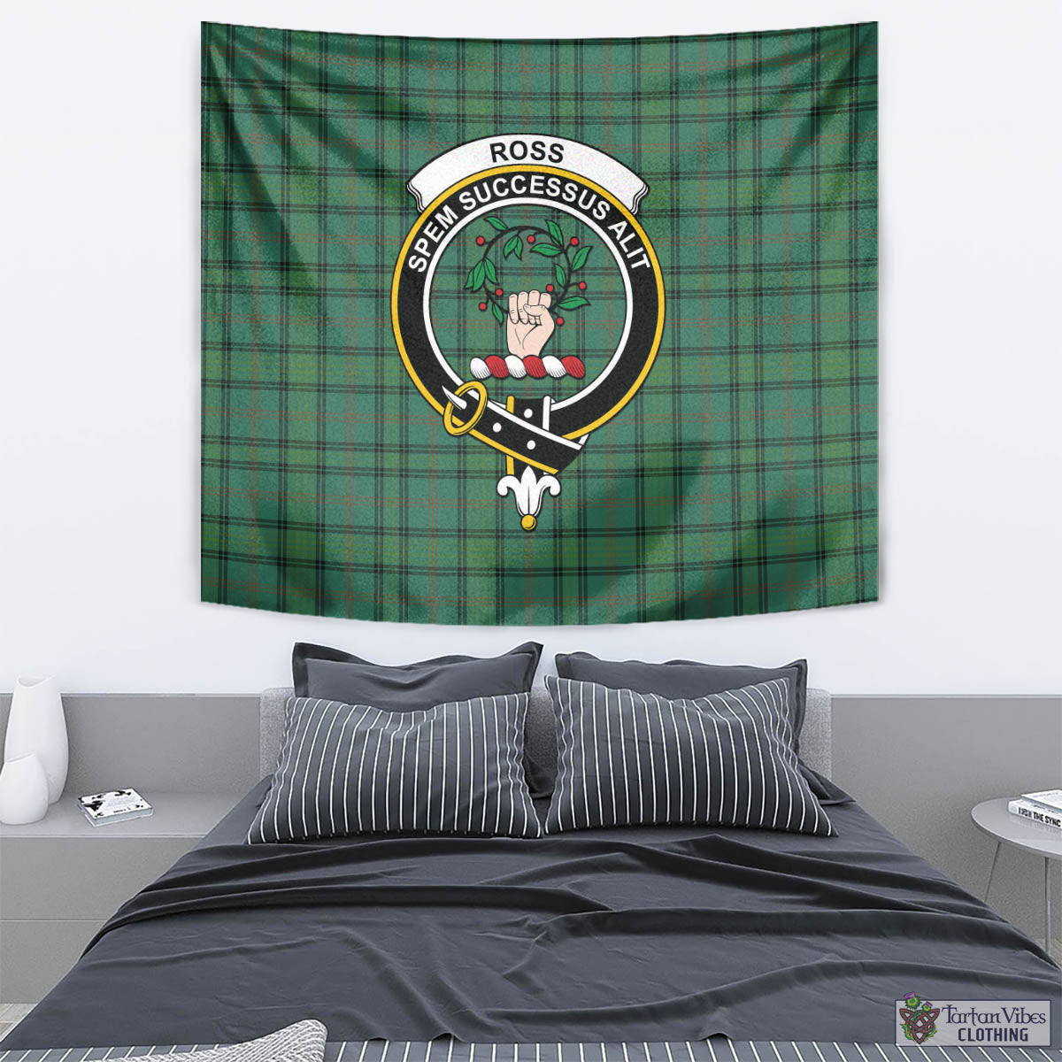 Tartan Vibes Clothing Ross Hunting Ancient Tartan Tapestry Wall Hanging and Home Decor for Room with Family Crest