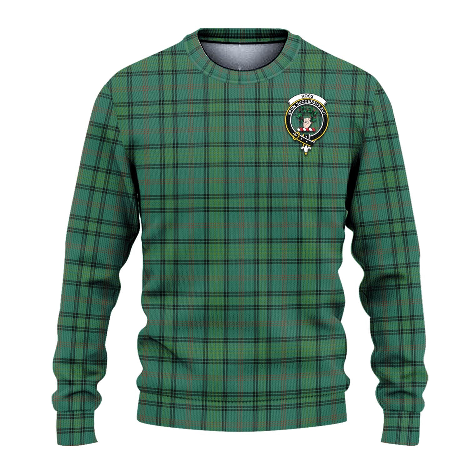 Ross Hunting Ancient Tartan Knitted Sweater with Family Crest - Tartanvibesclothing