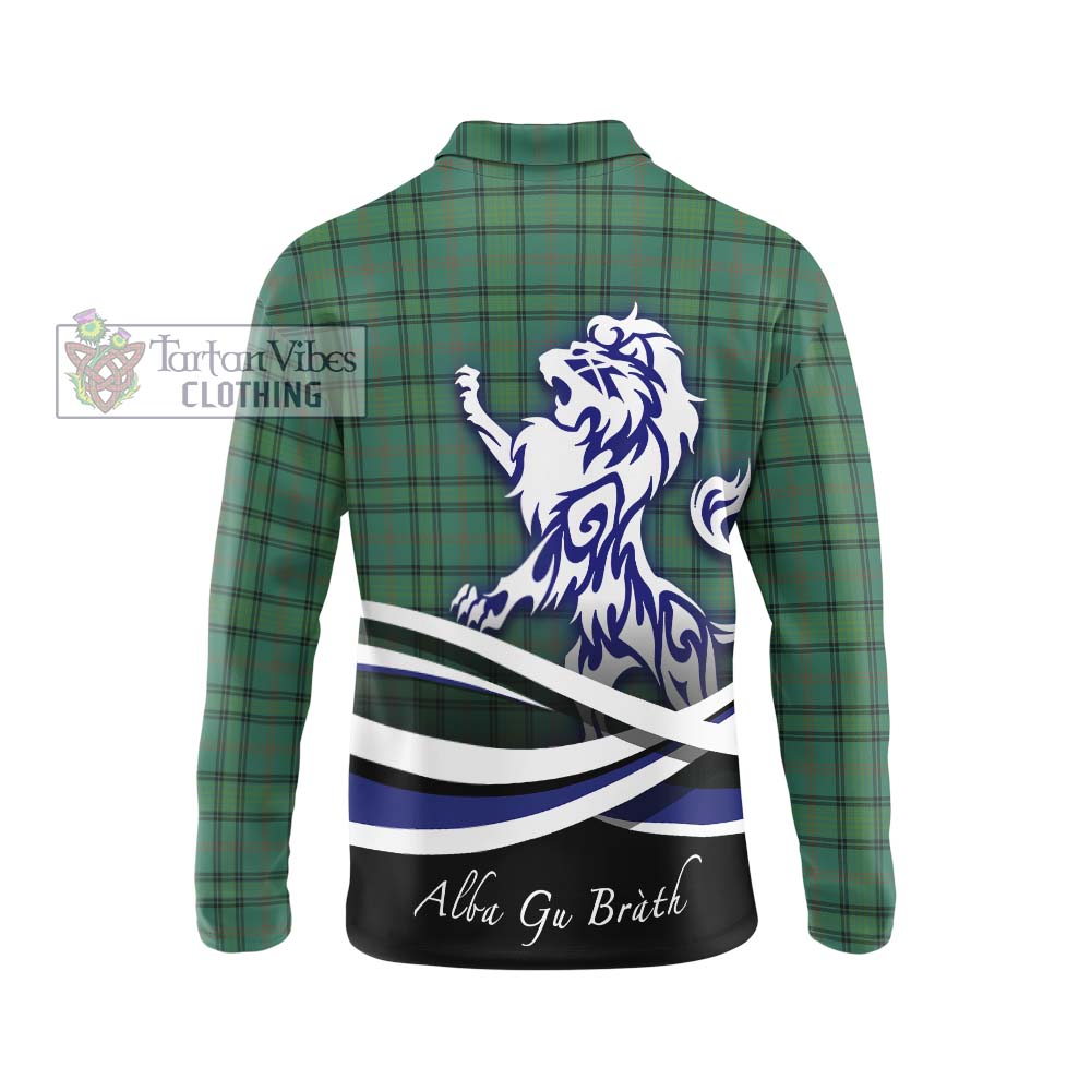 Ross Hunting Ancient Tartan Long Sleeve Polo Shirt with Alba Gu Brath Regal Lion Emblem - Tartanvibesclothing Shop