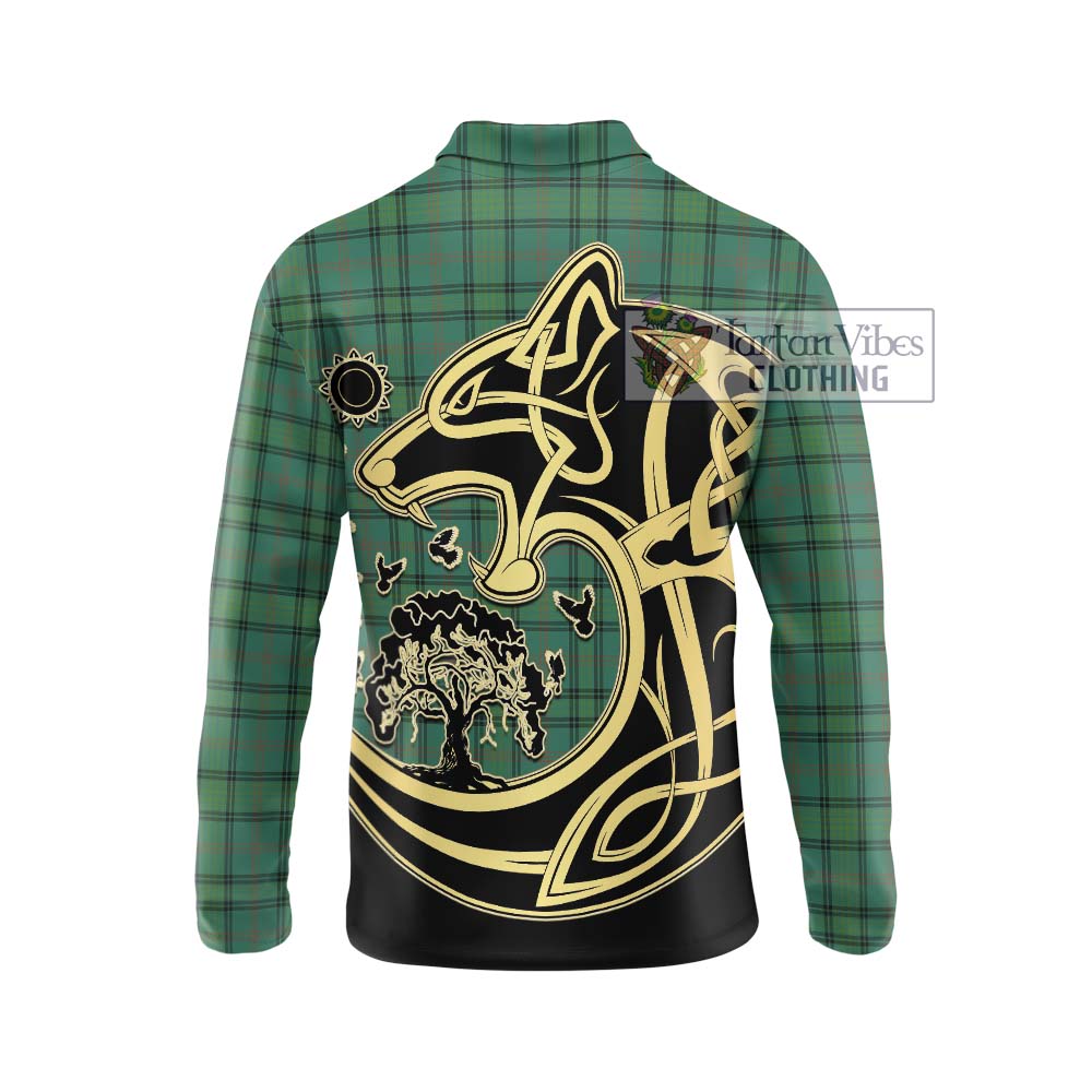 Tartan Vibes Clothing Ross Hunting Ancient Tartan Long Sleeve Polo Shirt with Family Crest Celtic Wolf Style