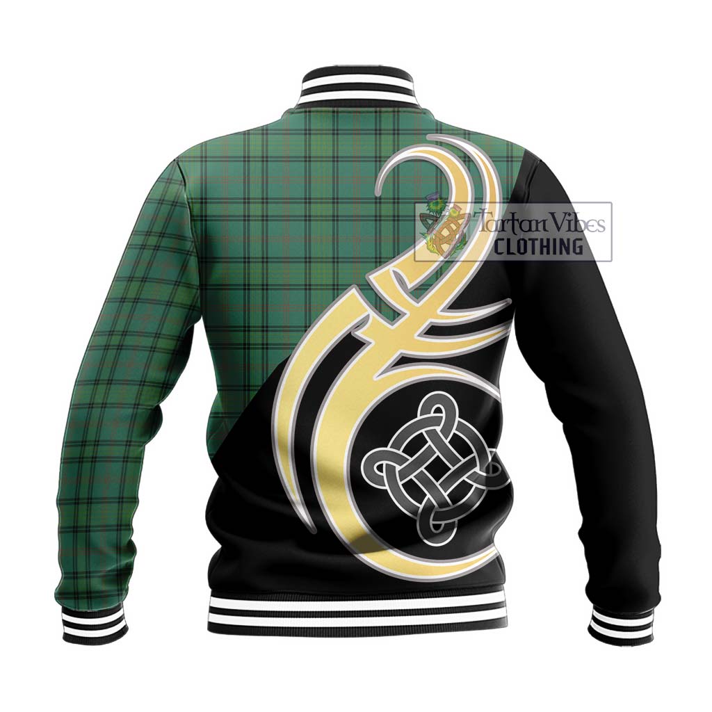 Tartan Vibes Clothing Ross Hunting Ancient Tartan Baseball Jacket with Family Crest and Celtic Symbol Style