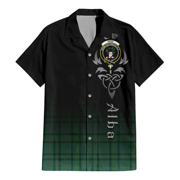 Ross Hunting Ancient Tartan Short Sleeve Button Up Featuring Alba Gu Brath Family Crest Celtic Inspired