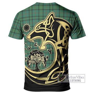 Ross Hunting Ancient Tartan T-Shirt with Family Crest Celtic Wolf Style