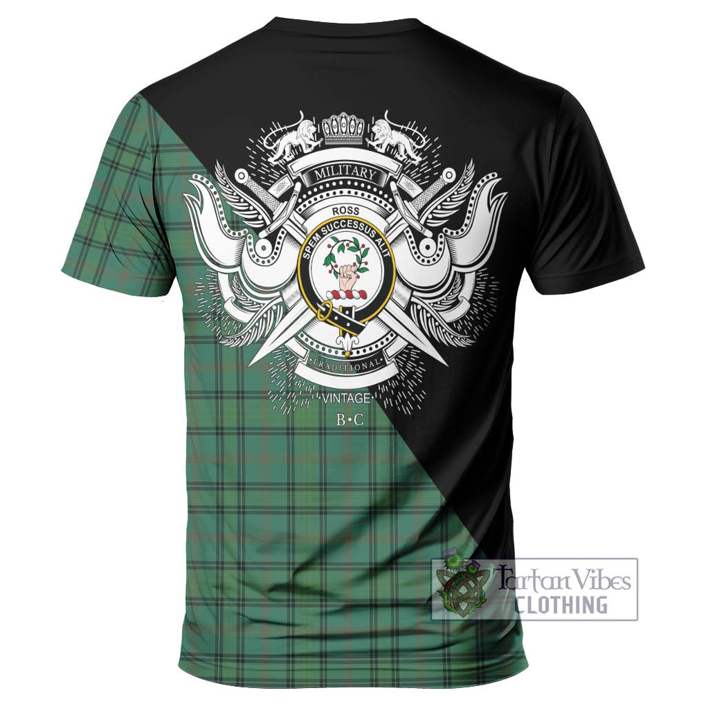 Ross Hunting Ancient Tartan T-Shirt with Family Crest and Military Logo Style - Tartanvibesclothing Shop