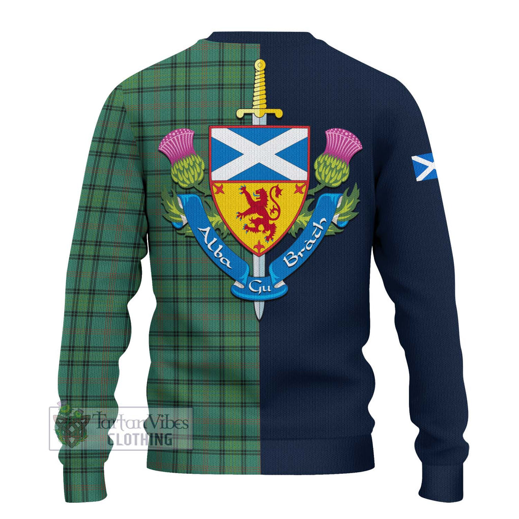 Tartan Vibes Clothing Ross Hunting Ancient Tartan Knitted Sweater with Scottish Lion Royal Arm Half Style