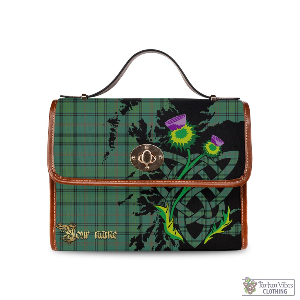 Tartan Vibes Clothing Ross Hunting Ancient Tartan Waterproof Canvas Bag with Scotland Map and Thistle Celtic Accents