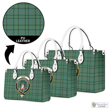 Ross Hunting Ancient Tartan Luxury Leather Handbags with Family Crest